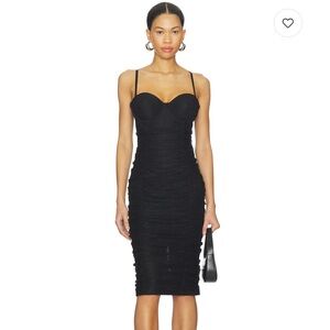 L'AGENCE Senna Lace Bustier Midi Dress in Black // Size Medium